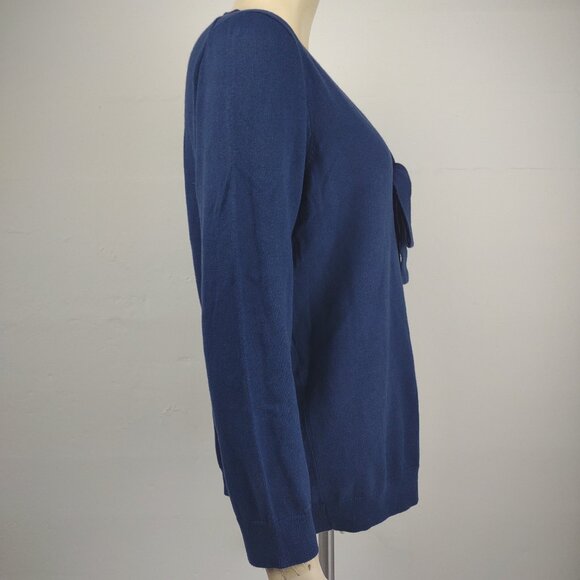 NWT J. Crew Mercantile blue 100% Cotton V-Neck bow pullover sweater ladies Large - Picture 3 of 7